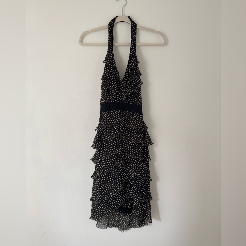 Jovani Polka Dot Ruffle High-Low Halter Dress 4